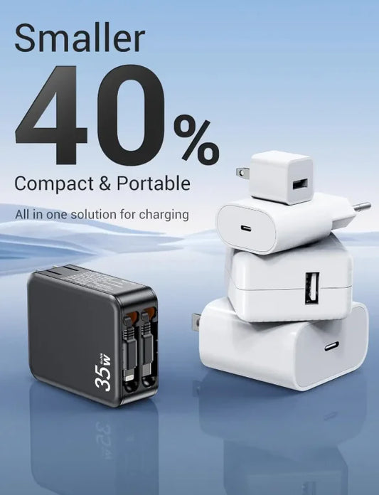 35W GaN Travel Charger with Retractable Cables