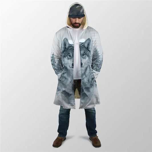 Unisex 3D Wolf Hooded Fleece Cloak