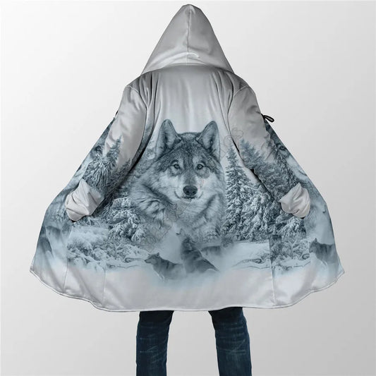 Unisex 3D Wolf Hooded Fleece Cloak