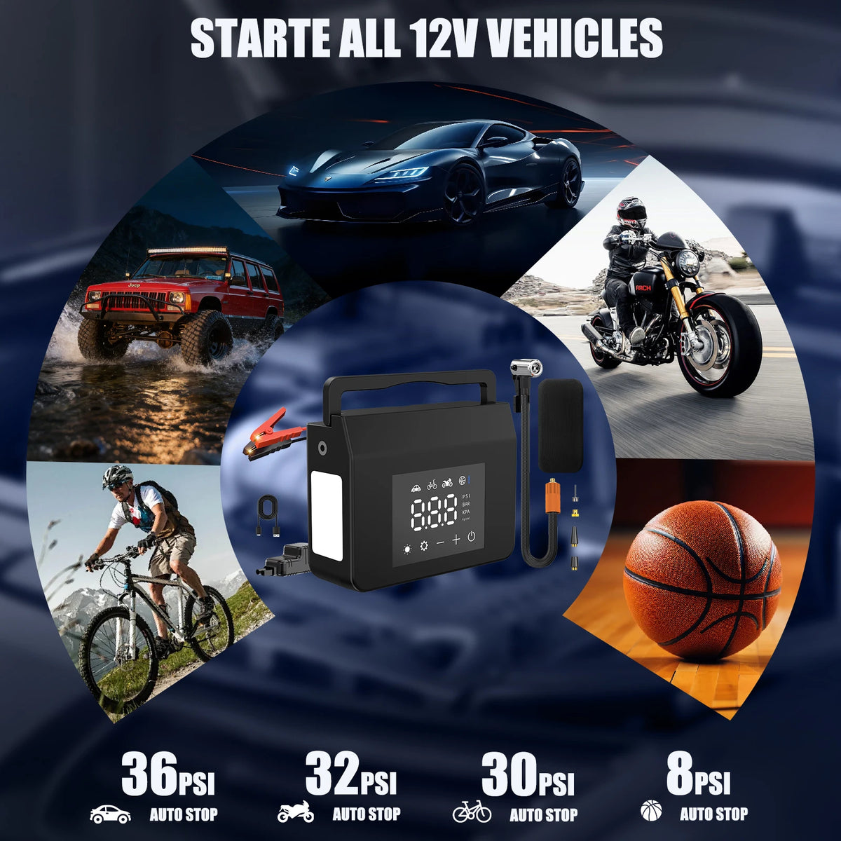 4-in-1 Car Jump Starter & Tyre Inflator