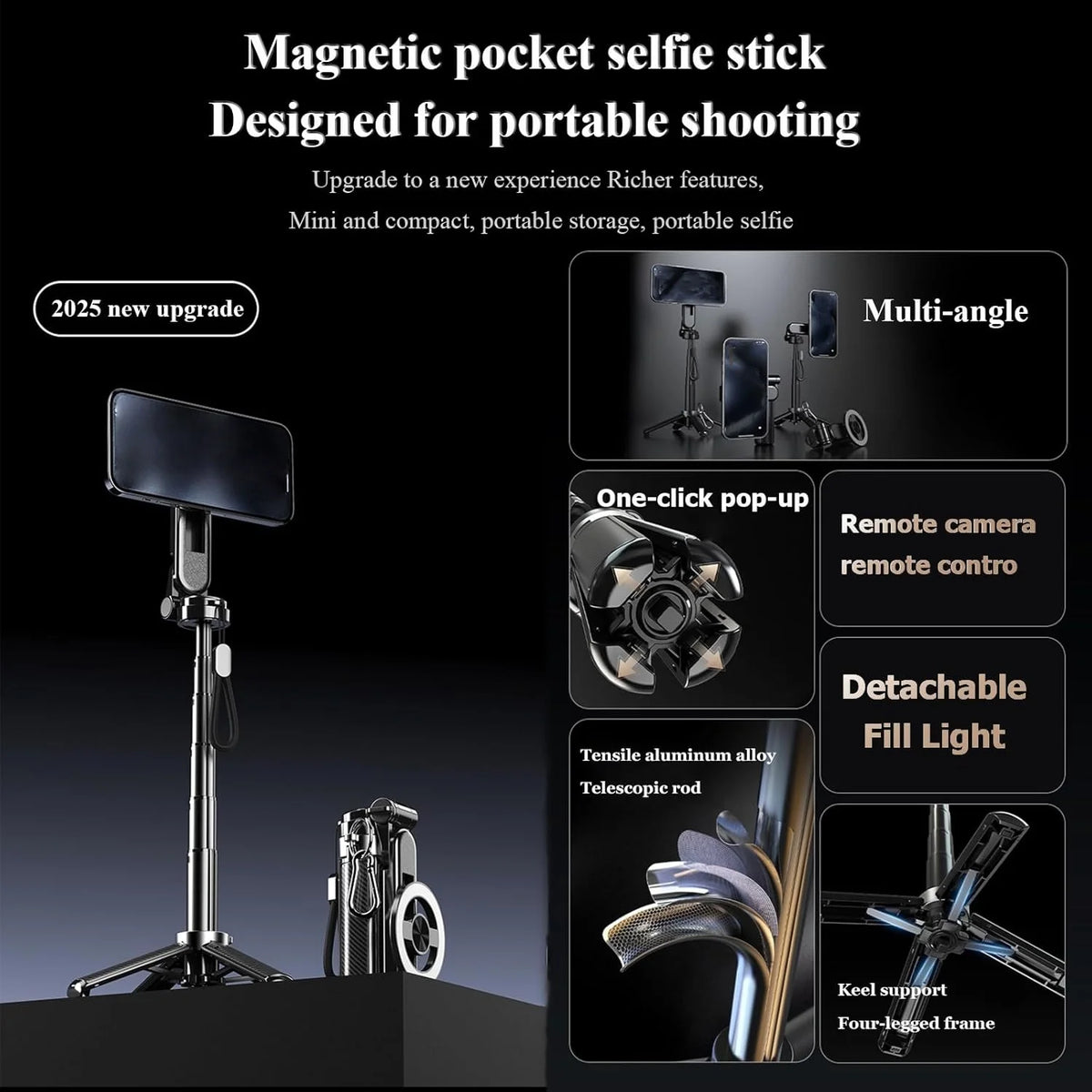 4-in-1 Magnetic Selfie Stick & Tripod