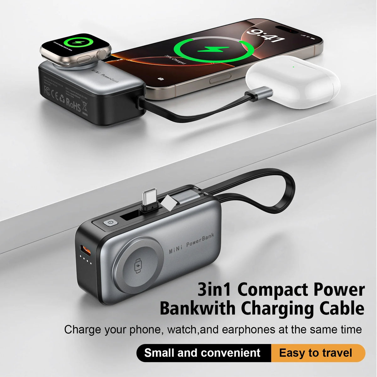 5000mAh Magnetic Wireless Charging Stand & Power Bank