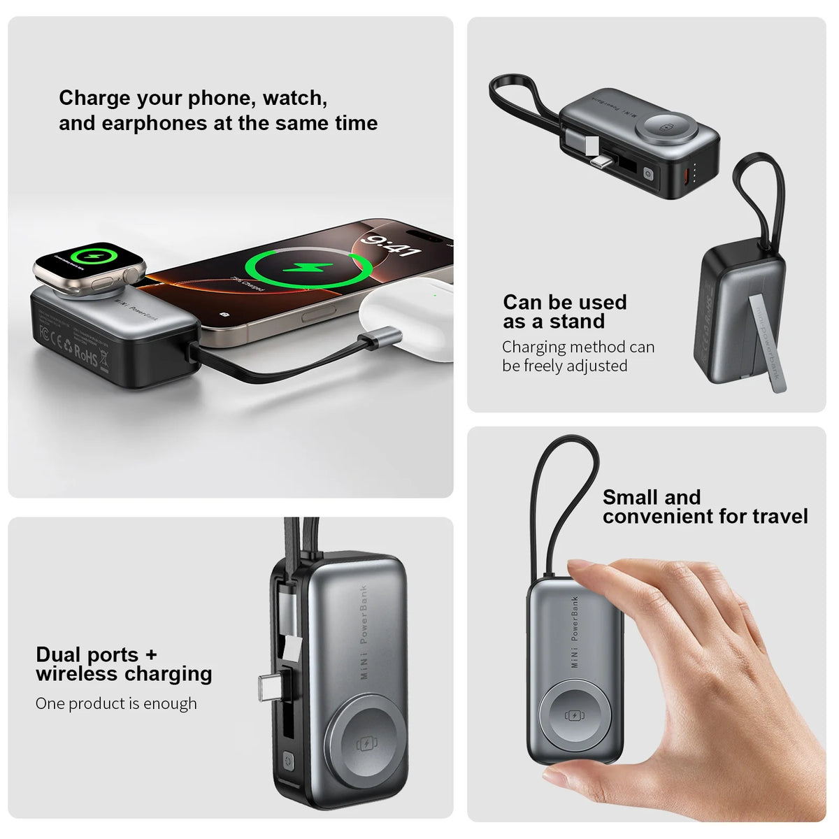 5000mAh Magnetic Wireless Charging Stand & Power Bank