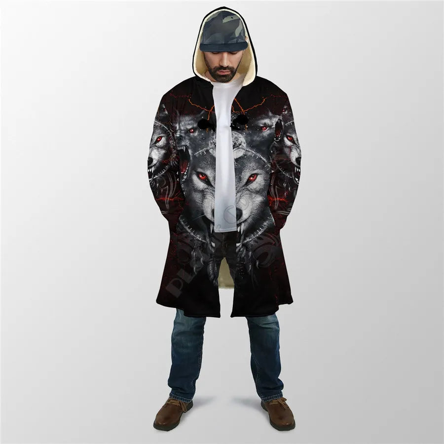 Unisex 3D Wolf Hooded Fleece Cloak