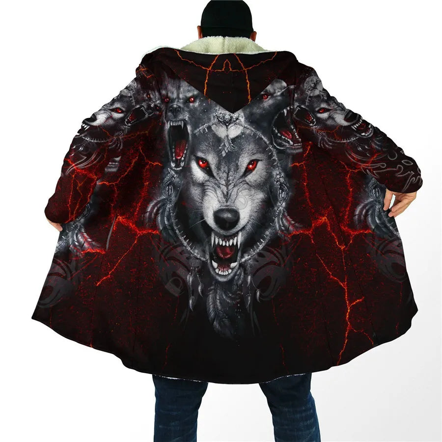 Unisex 3D Wolf Hooded Fleece Cloak