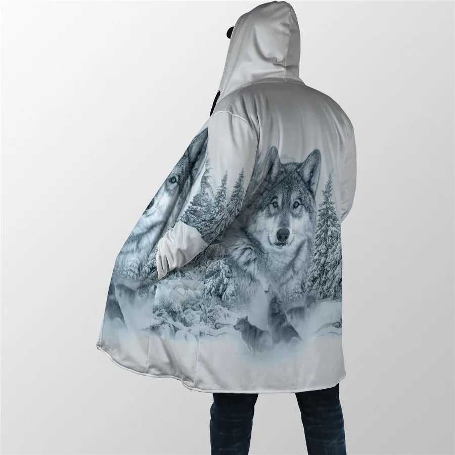 Unisex 3D Wolf Hooded Fleece Cloak