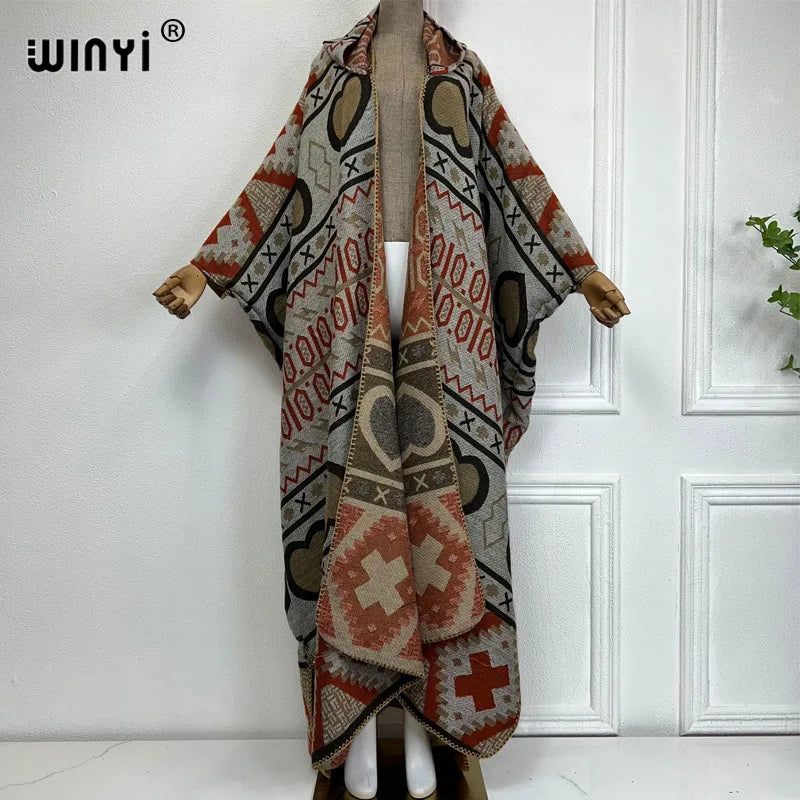 Women's Hooded Plaid Poncho Coat