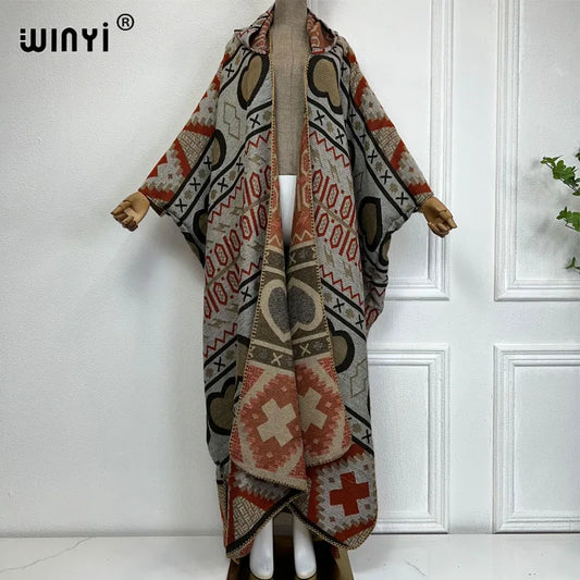 Women's Hooded Plaid Poncho Coat
