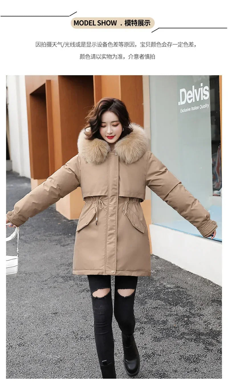 Women's Belted Fur-Hooded Winter Parka