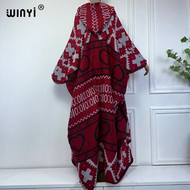 Women's Hooded Plaid Poncho Coat