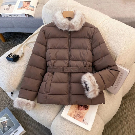 Women's Fur-Collar Hooded Padded Jacket