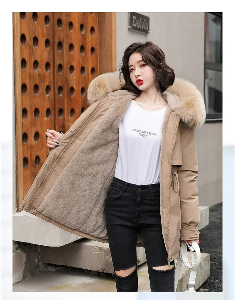 Women's Belted Fur-Hooded Winter Parka