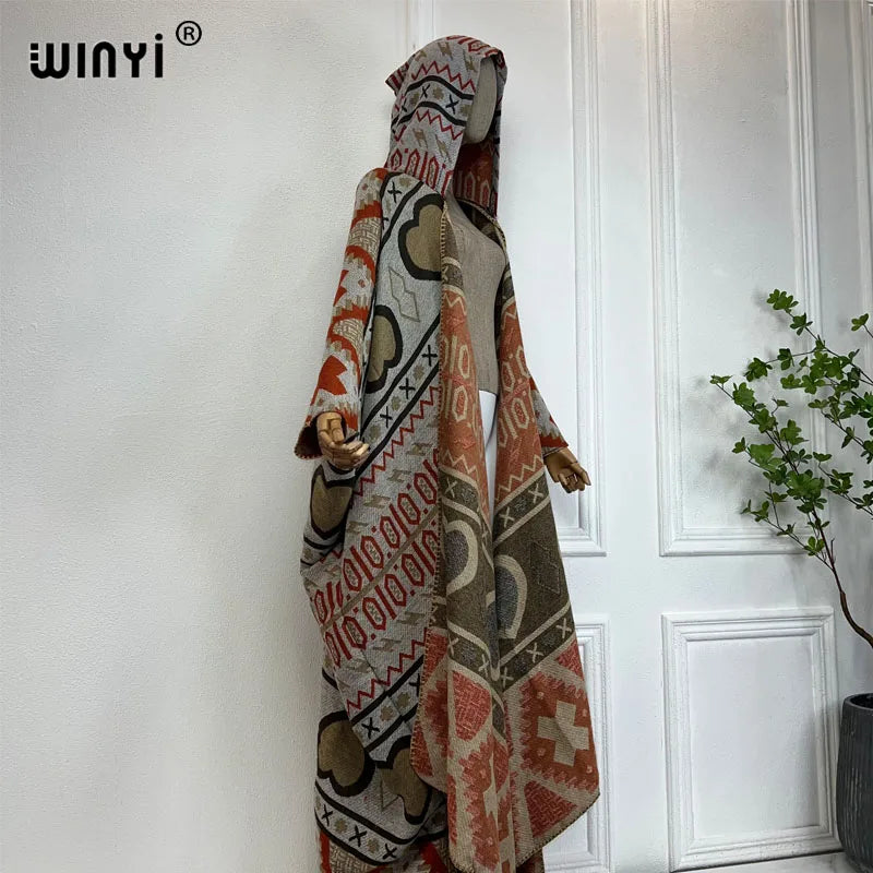 Women's Hooded Plaid Poncho Coat