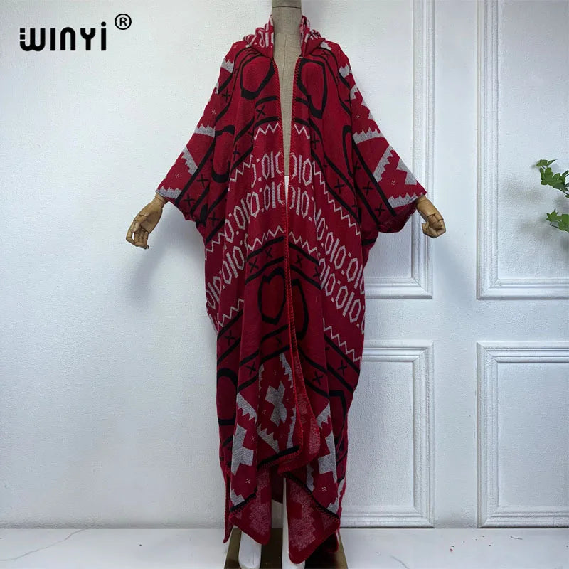 Women's Hooded Plaid Poncho Coat